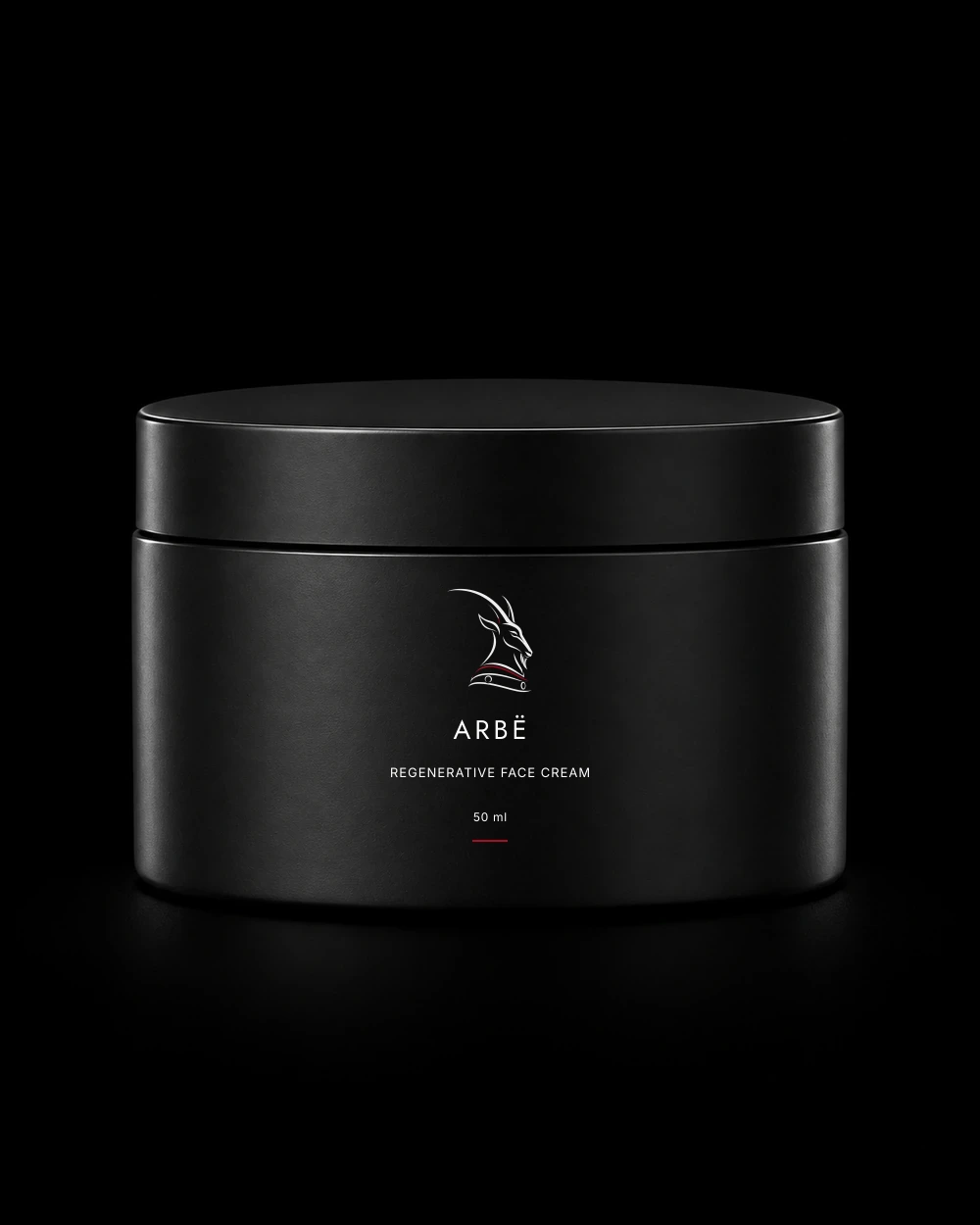 Proposta di confezione Regenerative Face Cream: vasetto nero con simbolo Skanderbeg e wordmark ARBË